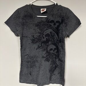 HARLEY-DAVIDSON Women’s Gray Alaska Skull Shirt  Biker Tee, XS